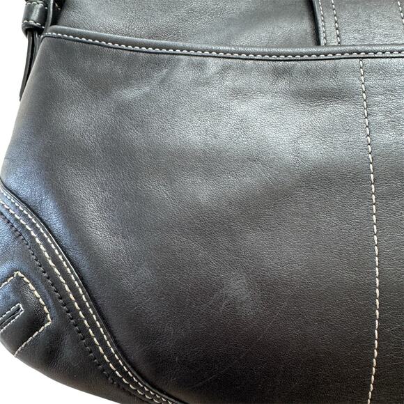 HOLD Coach Vintage Soho Black Leather Hobo Shoulder Bag 00s Buckle Silver F10192 - Picture 14 of 16